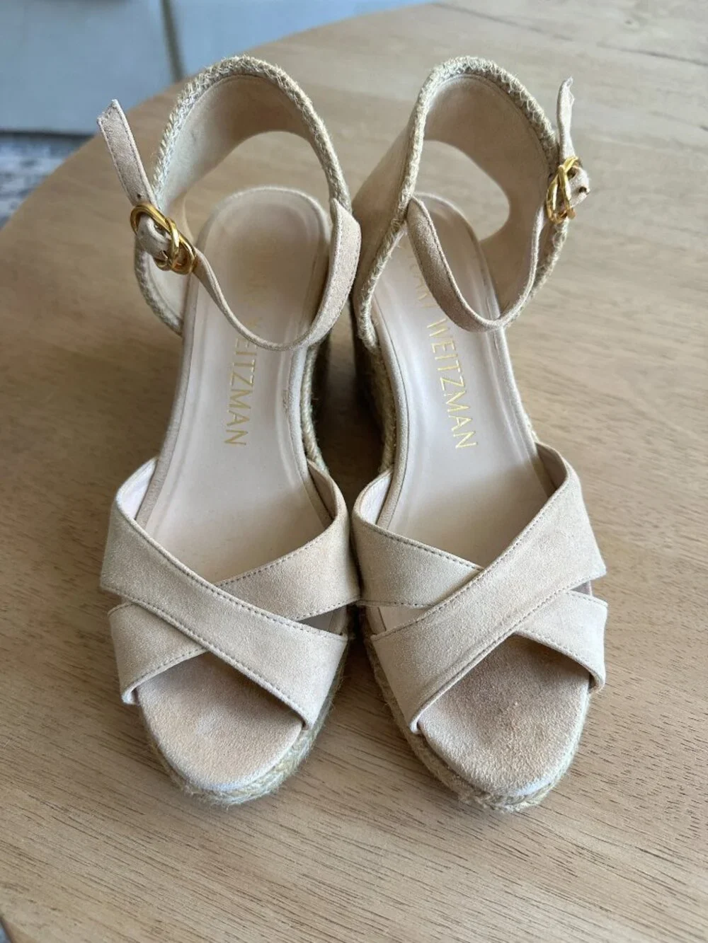 Stuart Weitzman Womens Mirela Suede Espadrille Wedge Sandals Tan